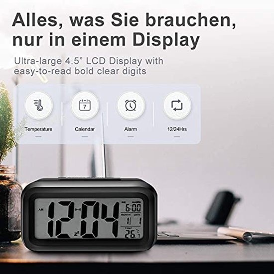 Digitale wekker met slim nachtlampje en sluimerfunctie - 12/24 uur display voor zware slapers en kinderen