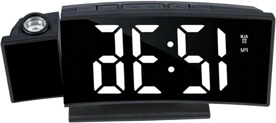 Digitale Wekker - Nachtkastje Klok - Rustig Wakker Worden - Projectie met Zacht Licht - 18 cm - Zwart