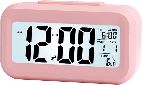 Digitale Wekker - Nachtkastje Klok - Tijd Weergeven - Automatische Achtergrondverlichting - 136 cm - Roze