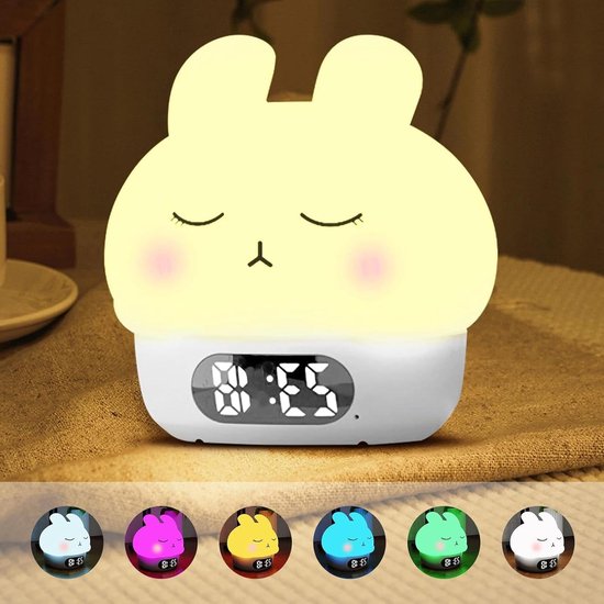 Digitale Wekker - Nachtlamp - Kinderkamer Decoratie - 9 Kleuren Licht - 11.7 x 11.2 cm - Wit