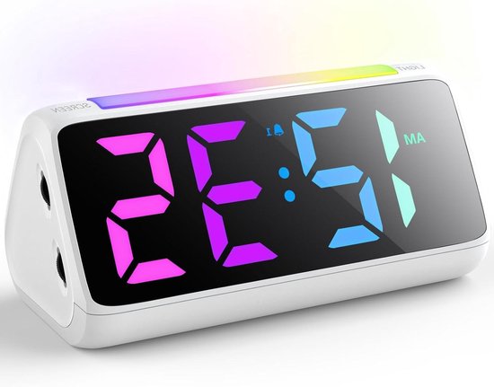 Digitale Wekker - Nachtlamp Klok - Kamer Verlichten - Groot Kleurendisplay - 48 cm Cijfers - Wit