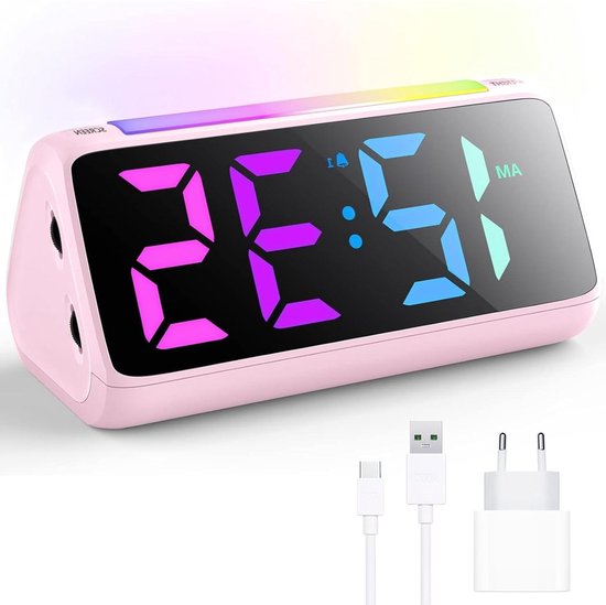 Digitale Wekker - Nachtlamp Klok - Kamer Verlichten - Kleurrijk LED Display - Einheitsgröße - Roze