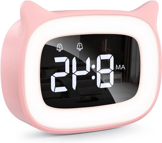 Digitale Wekker - Nachtlamp Klok - Kinderkamer Decoratie - Instelbare Helderheid - 11.5 x 9.6 cm - Roze