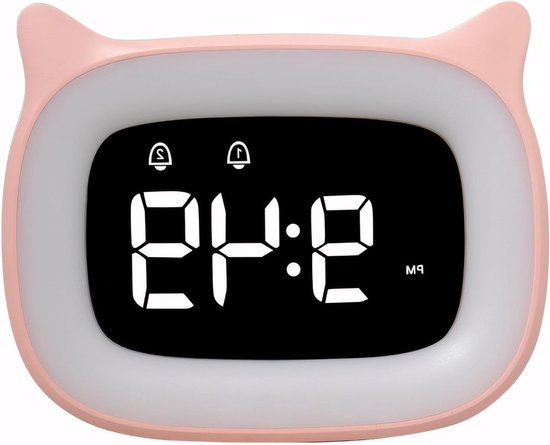 Digitale wekker - Nachtlamp klok - Rustig wakker worden - Instelbaar nachtlampje - 11.5 x 9.3 x 4.2 cm - Roze van Merkloos