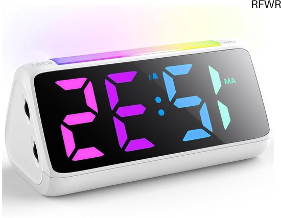 Digitale Wekker - Nachtlamp Klok - Wakker Worden - Groot Display - RGB Kleuren - Wit