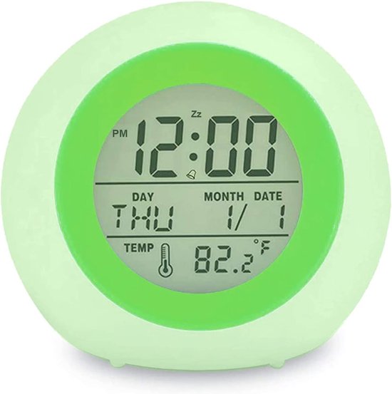 Digitale Wekker - Nachtlamp Klok - Wakker Worden - Zeven Kleuren - Compact Formaat - Groen
