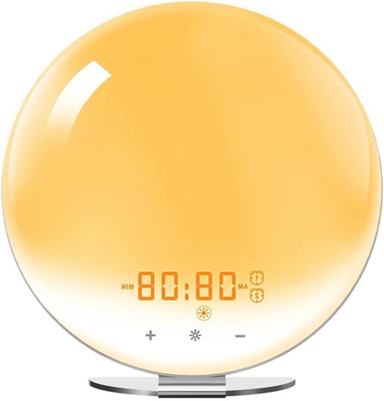 Digitale Wekker - Nachtlamp Klok - Zonsopgang Simulatie - 7 Kleuren Moodlight - 17 cm Breed - Wit