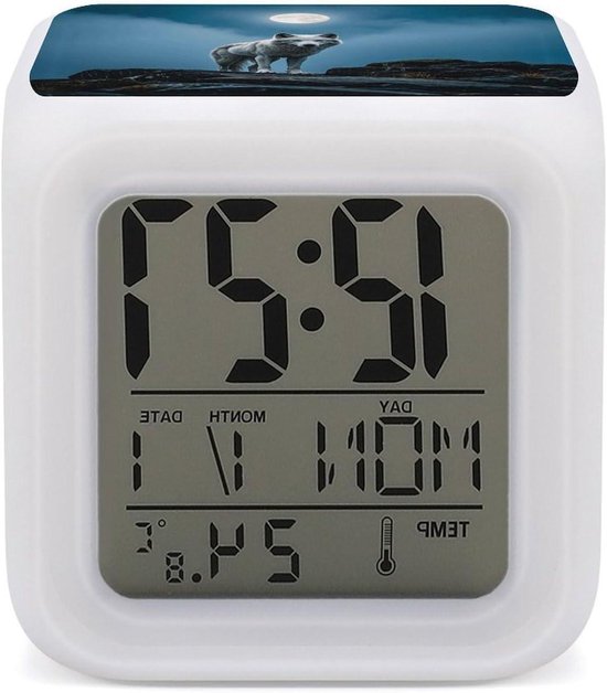 Digitale Wekker - Nachtlamp Klok - Zware Slapers - 7 Kleuren Nachtlicht - 7.9 x 7.9 cm - Wit