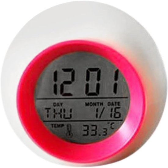 Digitale Wekker - Nachtlampje Kalender - Kinderkamer Decoratie - 7 Kleuren Verlichting - 10 x 10 x 9 cm - Rood