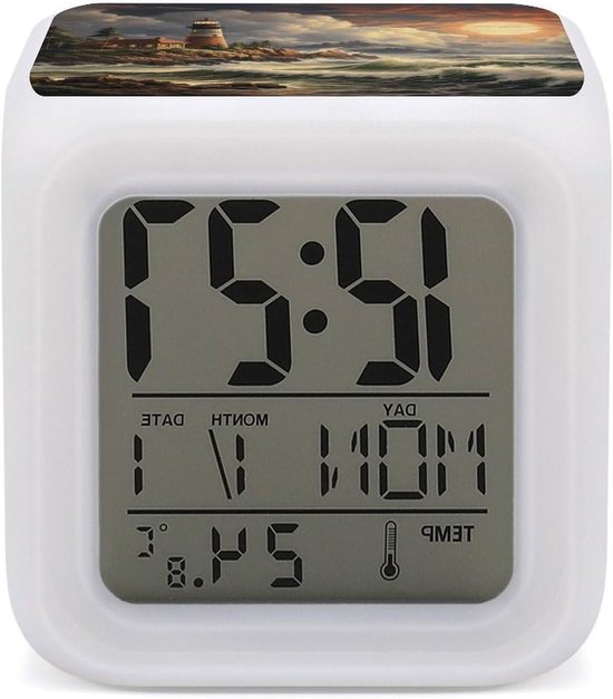 Digitale Wekker - Nachtlampje Klok - Rustgevend Ontwaken - 7 Kleuren Sfeerlicht - 3 Inch Display - Wit