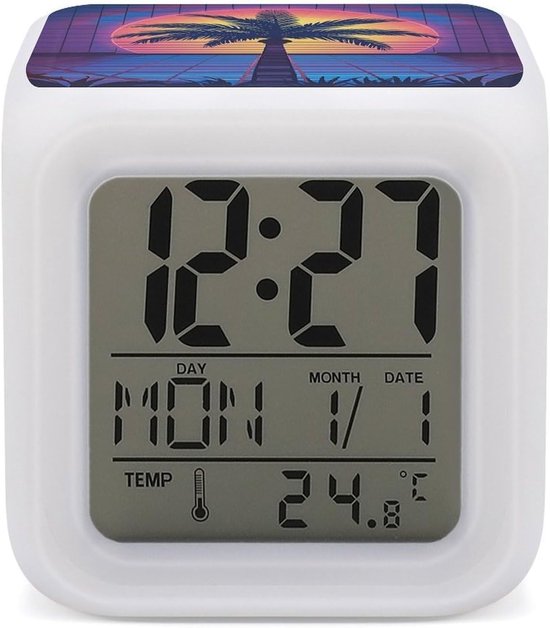 Digitale Wekker - Nachtlampje Klok - Slaap Training - 7 Kleur Veranderend - 31 x 31 x 31 inch - Wit