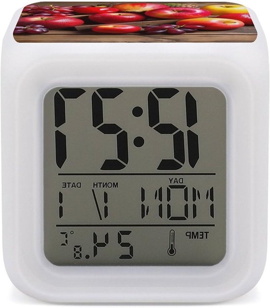 Digitale Wekker - Nachtlampje Klok - Wakker Worden - 7 Kleuren Licht - 7.9 cm - Wit