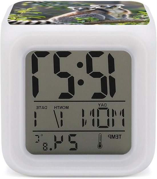 Digitale Wekker - Nachtlampje Klok - Wakker Worden - 7 Kleuren Licht - 8 cm Kubus - Wit