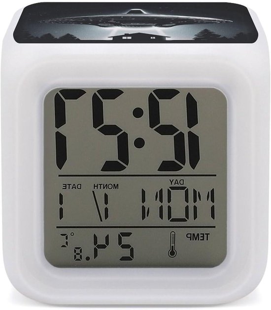 Digitale Wekker - Nachtlampje Klok - Wakker Worden - 7 Kleuren Licht - 8 cm - Wit