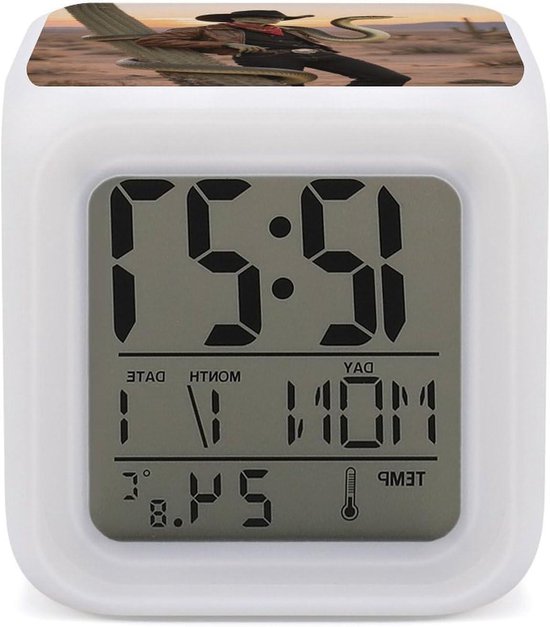 Digitale Wekker - Nachtlampje Klok - Wakker Worden - 7 Kleuren Verlichting - 8 cm Kubus - Wit