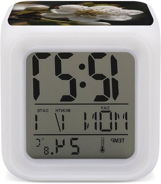 Digitale Wekker - Nachtlampje Klok - Wakker Worden - 7 Kleuren Verlichting - One Size - Wit
