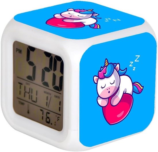 Digitale Wekker - Nachtlampje Thermometer - Kinderkamer Decoratie - 7 Kleuren LED - 8x8x8 cm - Wit