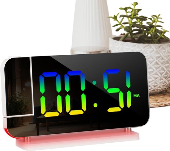 Digitale Wekker - Projectie Klok - Rustig Wakker Worden - Instelbare Helderheid - 16.8 x 9.7 cm - Wit