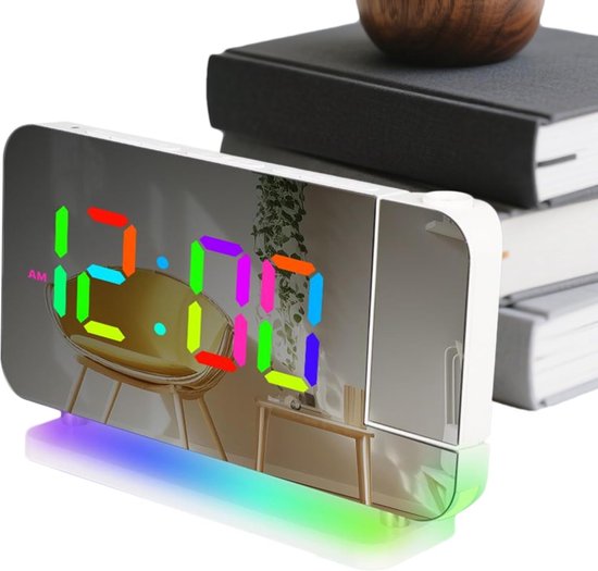Digitale Wekker - Projectie Klok - Wakker Worden - Zonsopgang Simulatie - 5 cm Breed - Wit