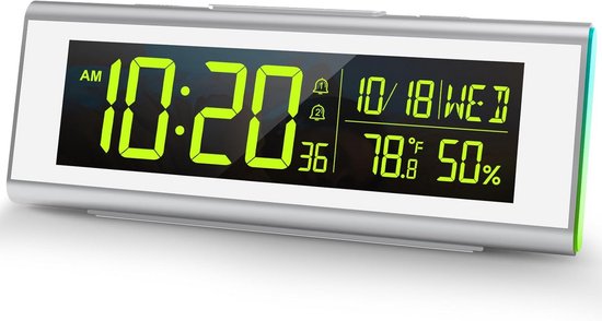 Digitale wekker - Slaapkamer klok - Wakker worden - Sfeerlicht functie - 21 cm - Wit
