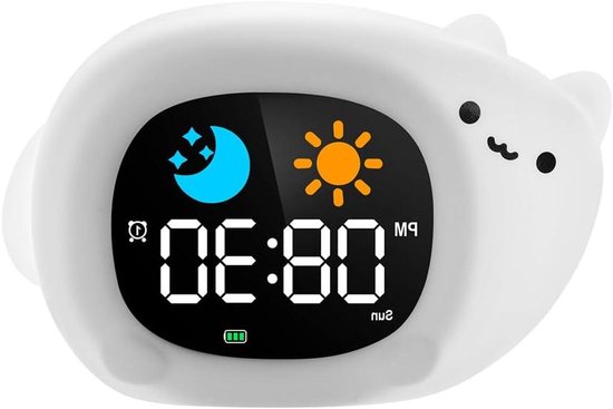 Digitale Wekker - Slaaptrainer Kinderen - Kind Leren Klokkijken - Zonsopgang Simulatie - 10.5 cm Breed - Kat