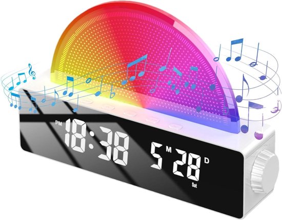 Digitale Wekker - Slaaptrainer Nachtlampje - Rustig Wakker Worden - Zonsopgang Simulatie - 19 x 5 cm - Wit Spiegel