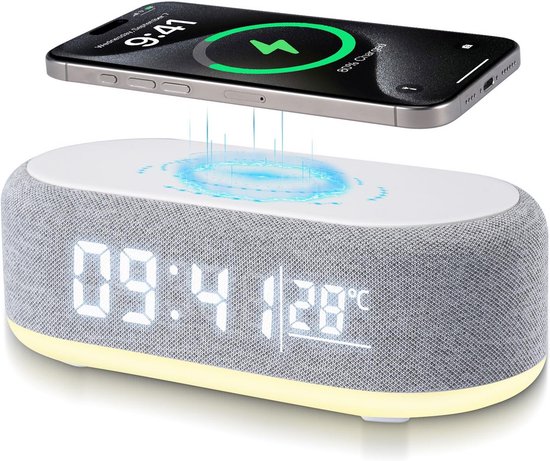 Digitale Wekker - Smart Klok - Opladen & Wakker Worden - Draadloze Lader Geïntegreerd - N.v.t. - Wit
