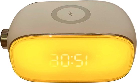 Digitale Wekker - Tafelhorloge Muziek - Rustig Ontwaken - Zonsopgang Simulatie - 17.5 cm Lengte - Wit