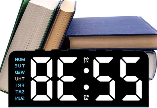 Digitale wekker - Tafelklok datum - Omgevingsverlichting instellen - Automatische helderheidsregeling - 17 cm breed - Zwart blauw