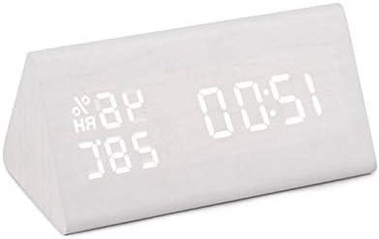 Digitale Wekker - Tafelklok LED - Ontwaken met Licht - Spraakgestuurde Functie - 15 cm Lengte - Houtkleur