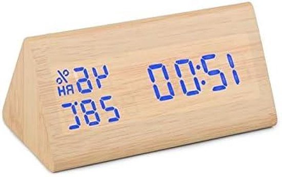 Digitale Wekker - Tafelklok LED - Wakker Worden - Geluidsgevoelige Weergave - 15 cm Lengte - Houtkleur