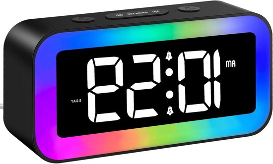Digitale Wekker - Tafelklok LED - Wakker Worden - RGB Kleurlicht - 14.5 cm - Zwart