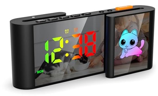 Digitale wekker voor kinderen met schattige kat en S-vormige LED-klok - Dimbaar, Volume, Sluimer en Nachtlampje van Aovowog