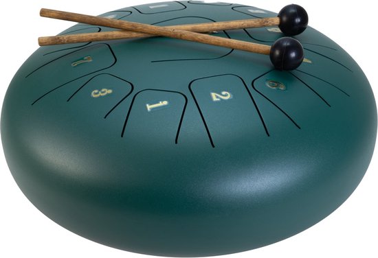 Dimavery Handpan TD12 - Let op: afmeting 30cm ø - Groen - Steel Tongue Drum - Hand Klankschaal van Dimavery