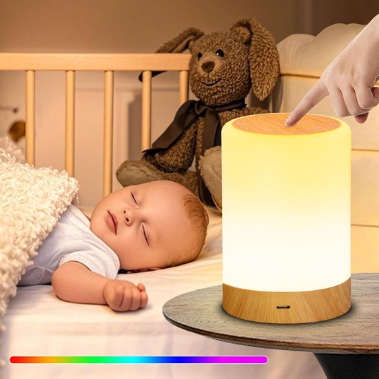 Dimbaar LED Nachtlampje met Aanraakfunctie – 256 Kleuren, Warm & Koud Licht, Draadloos en Oplaadbaar – Nachtlamp voor Volwassenen en Kinderen, USB, Slaapkamer van Merkloos