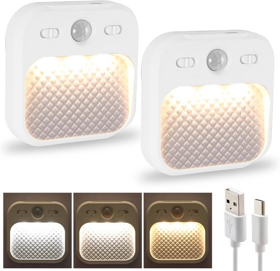 Dimbaar Nachtlampje met Bewegingssensor voor Binnen - USB Oplaadbaar, 3 Kleurmodi, Voor Kinderkamer en Slaapkamer van Merkloos
