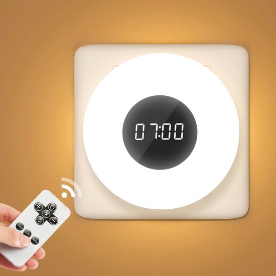 Dimbaar Nachtlampje met Klok en Afstandsbediening voor Kinderen - 3 Kleuren, 10 Helderheidsniveaus van Merkloos