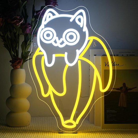 Dimbaar Neon Lichtbord Kat met Banaan - LED Wanddecoratie voor Slaapkamer en Kinderkamer