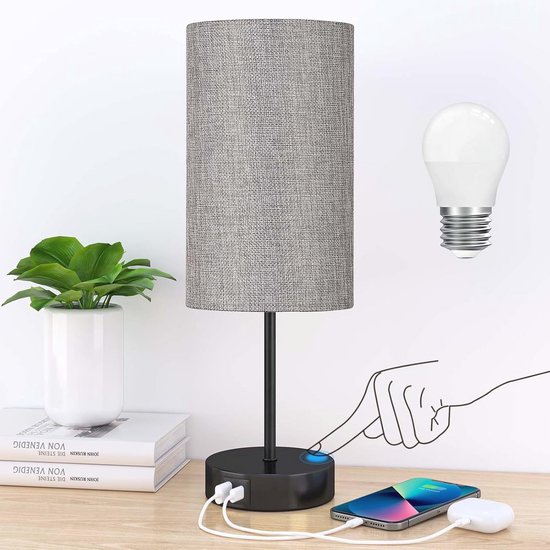 Dimbare aanraakgevoelige bedlamp met USB-oplaadpoorten voor slaapkamer en thuiskantoor