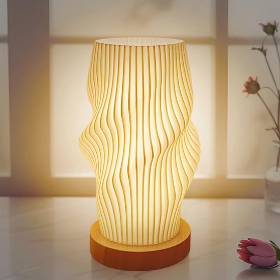 Dimbare Bedlamp met Houten Basis en 3 Kleuren - Slaapkamertafellamp met Knopbediening van Merkloos