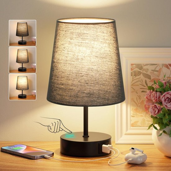 Dimbare Bedlamp met USB-C en USB-A Oplaadpoorten en 3-Weg Schakelaar van Merkloos