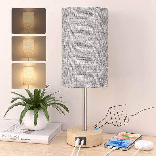 Dimbare Bedlamp met USB Oplaadpoort en Touch Bediening voor Slaapkamer en Woonkamer