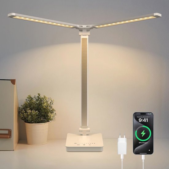Dimbare Draadloze Bureaulamp met 4000 mAh Accu, 5 Kleuren en 10 Helderheidsniveaus