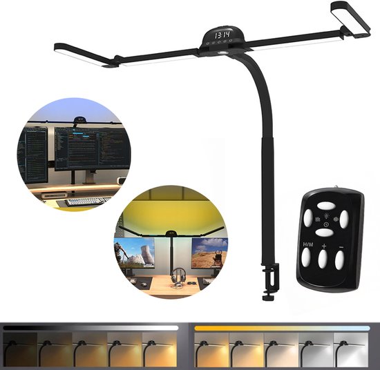 Dimbare LED-bureaulamp - Studie-/leeslamp - Opvouwbare LED-lamp - Bewegingssensor - Flexibele standaard - Multifunctioneel - Bureauverlichting - 5 lichtstanden - 5 helderheidsniveaus - 120 cm - Geschikt voor school, gamen, studeren en werken - Zwart