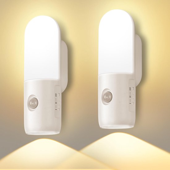 Dimbare LED Nachtlamp met Bewegingssensor en Oplaadbaar Design – 2 Stuks voor Veiligheid in Huis van Merkloos