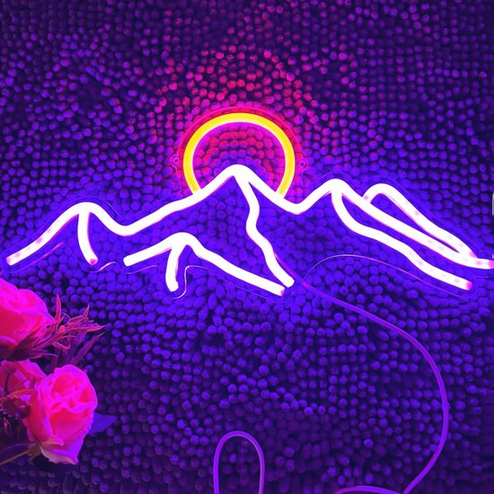Dimbare LED Neon Muurdecoratie voor Tienerkamers - Bergen en Zonsondergang van Merkloos