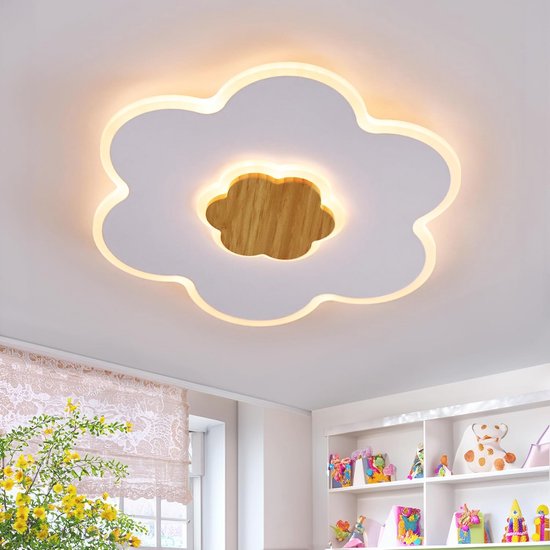 Dimbare LED Plafondlamp Bloemvorm voor Kinderkamer - 28W 40cm Slaapkamerlamp met Nachtlicht van Merkloos