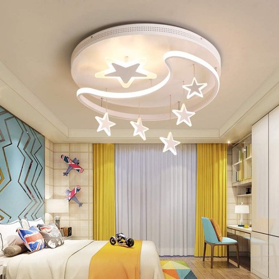 Dimbare LED Plafondlamp Maan en Sterren – 52 cm – Afstandsbediening – Kinderkamer Verlichting – Oogbescherming – Sfeervolle Plafondverlichting voor Slaapkamer en Kleuterschool