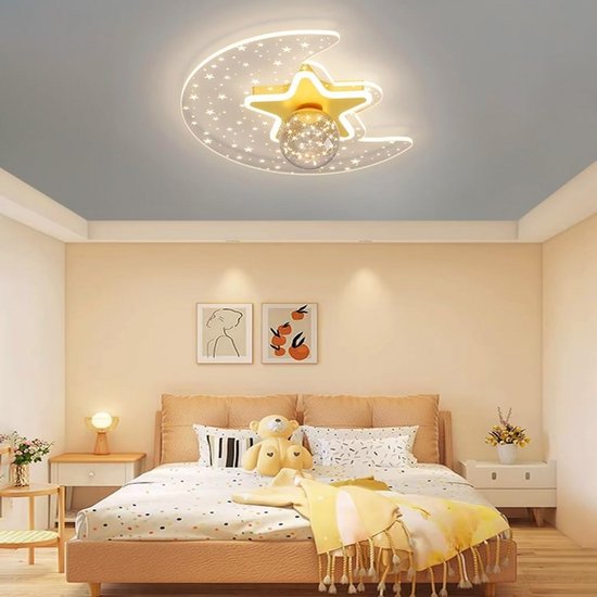 Dimbare LED Plafondlamp Maan Kinderkamer - Moderne Kroonluchter met Afstandsbediening van Merkloos