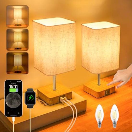 Dimbare Nachtlamp met Aanraakfunctie en 3 Helderheidsniveaus voor Slaapkamer en Woonkamer van Merkloos